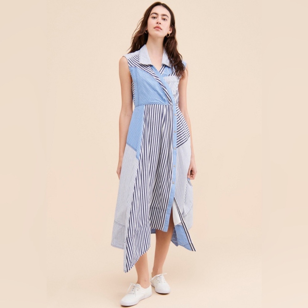Pilcro Blue and White Striped Midi Dress